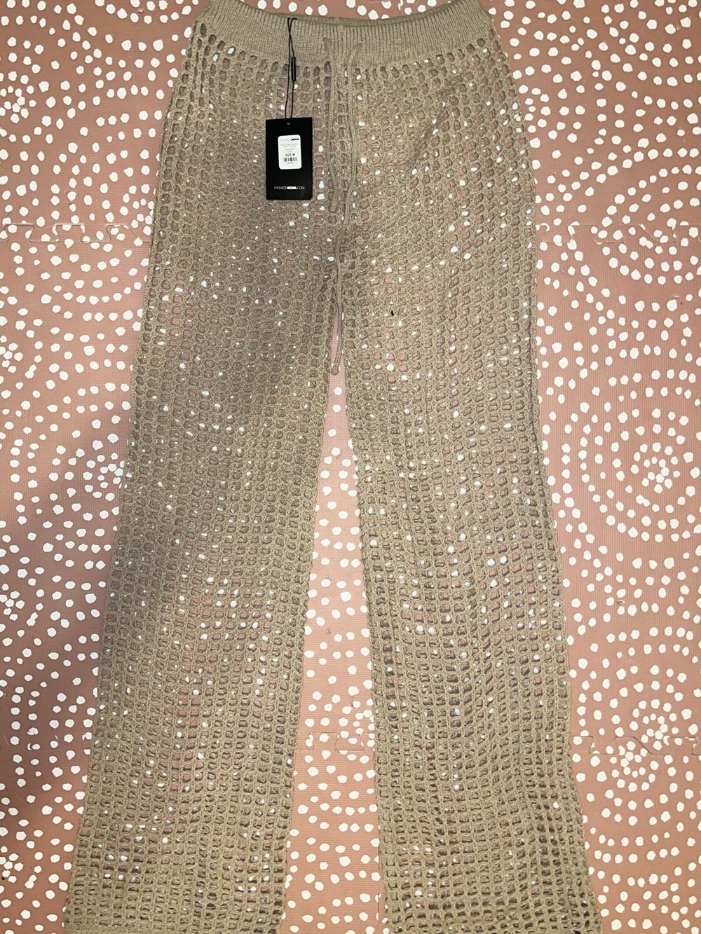 Beige Crochet Wide-Leg Swim Cover Up Pants NWT